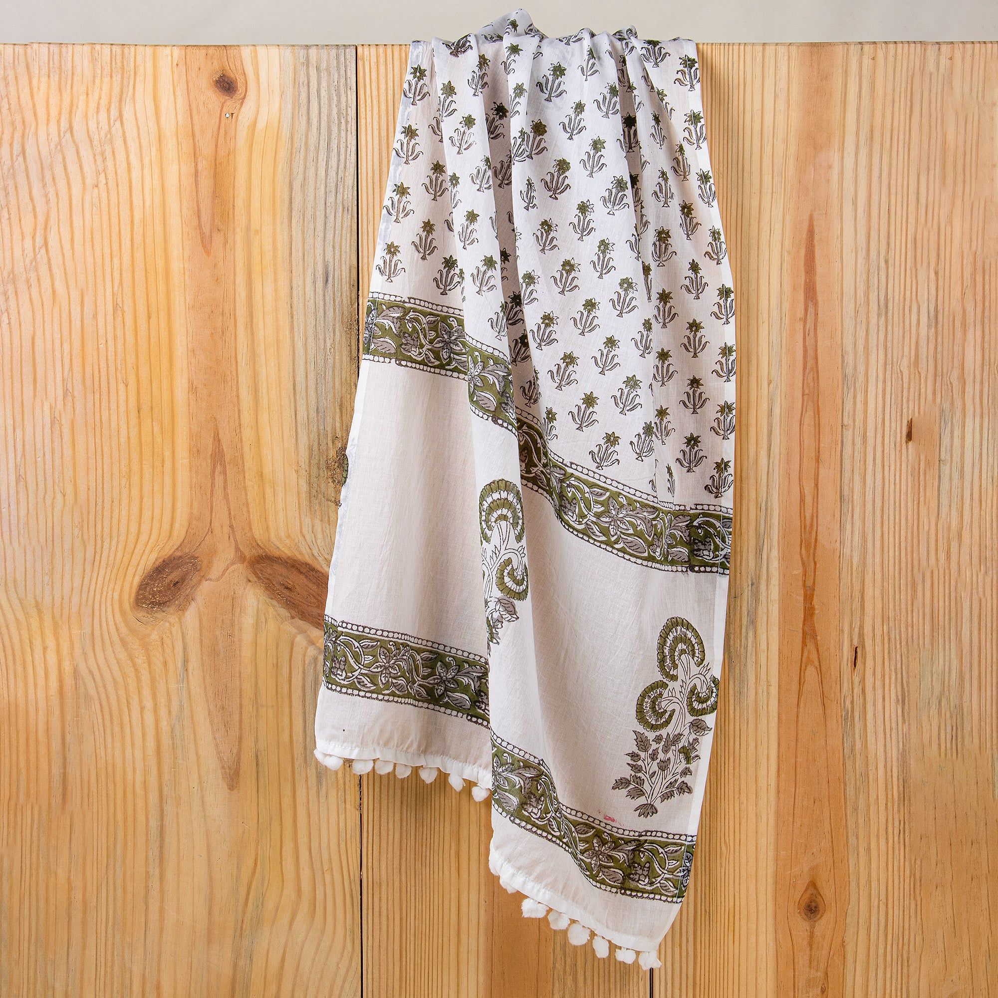 Gray Floral Hand Block Print Pure Cotton Ladies Stole